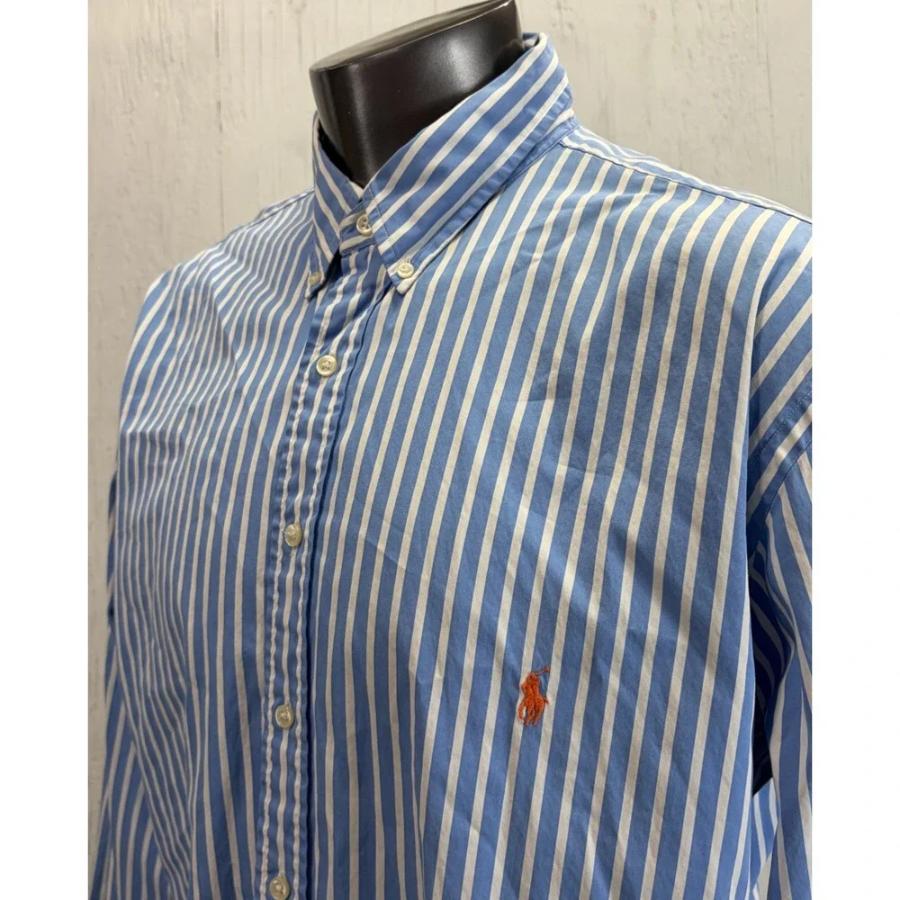 Polo Ralph Lauren Button Front Shirt Mens Size 2XLT Blue White Striped Classic